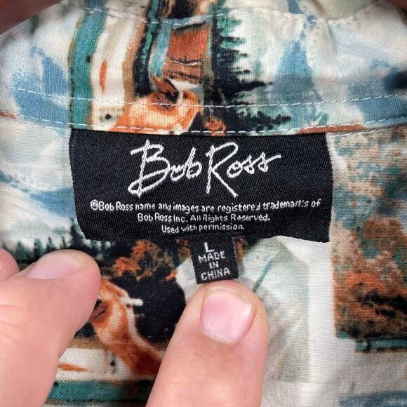 Bob Ross Button Up Shirt Men's Large White Geometric AOP SS Casual Fun Party - Picture 5 of 10